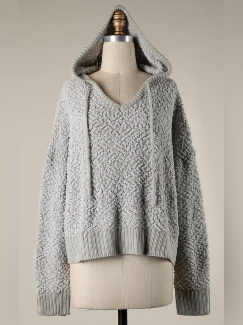 Miracle Popcorn Knit Hooded Pullover - Light Gray